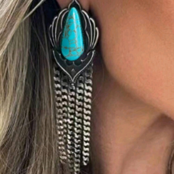 Jewelry - NEW Bohemian Style Vintage Alloy Faux Turquoise Earrings